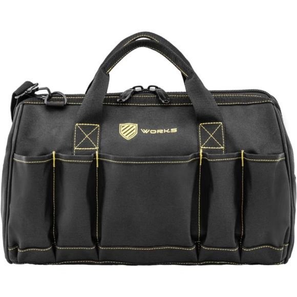 Works 16 Inch Wide Mouth Tool bag with 16 pockets Dual ZipperedBlack